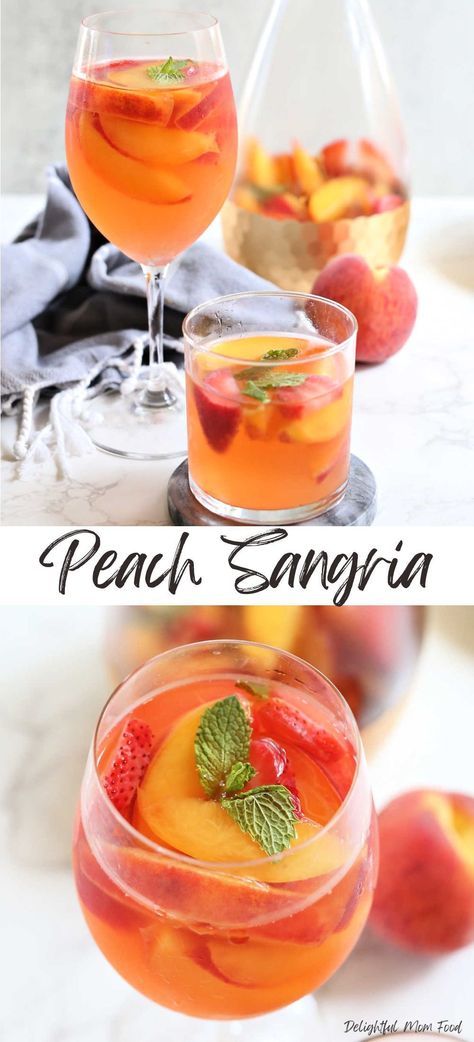 Sangria Bridal Shower Ideas, Peach Sangria With Peach Schnapps, Sangria Bowl, Fall Sangria Recipes White, White Peach Sangria Recipe, Peach Sangria Recipe, Sangria Summer, Peach Sangria Recipes, Fall Sangria Recipes