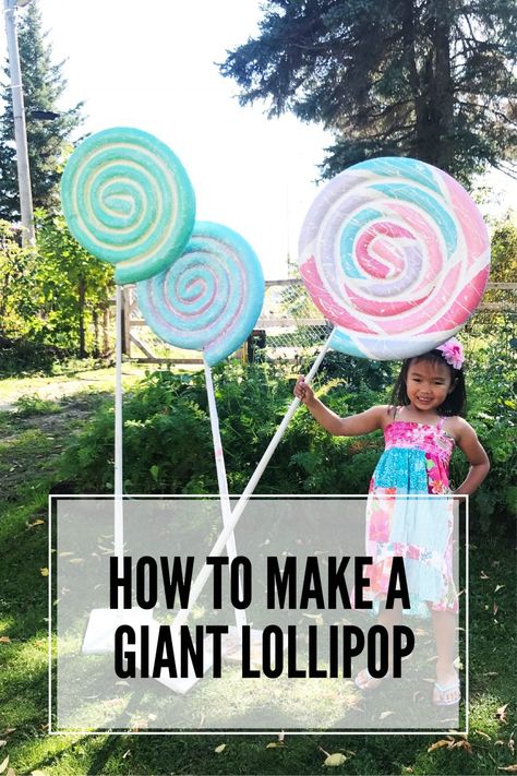 how to make a giant lollipop prop Giant Lollipop, Lollipop Decorations, Candy Props, Candy Decorations Diy, Willy Wonka Party, Giant Lollipops, Candy Themed Party, Lollipop Party, Candy Land Birthday Party