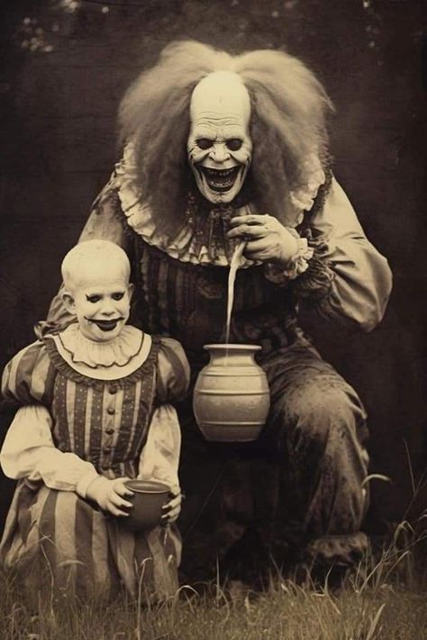 Creepy Clown Pictures, Scary Circus, Creepy Old Photos, Creepy Clown Makeup, Haunted Circus, Clown Photos, Images Terrifiantes, Creepy Circus, Creepy Photography