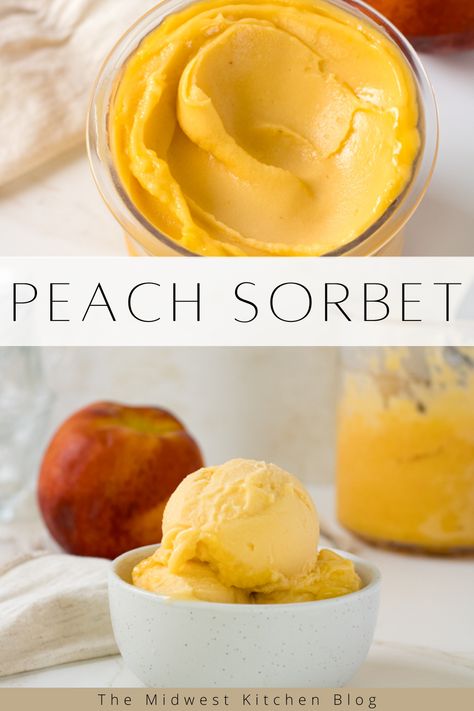 This fresh peach ninja creami sorbet is sweet, creamy, and intensely peachy. Made with fresh peaches, cane sugar, and lemon juice this sweet frozen treat is healthy and the perfect way to cool off this summer. Fresh Peach Sorbet Ninja Creami, Peach Ninja Creami Recipe, Peach Sorbet Ninja Creami, Peach Ninja Creami, Peach Healthy Recipes, Ninja Creami Sorbet, Peach Sorbet Recipe, Healthy Peach Recipes, Peach Healthy