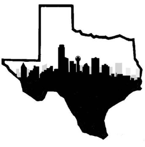 Texas outline with Dallas skyline Texas Patchwork Tattoos, Dallas Texas Skyline Tattoo, Dallas Texas Tattoo Ideas, Dallas Tx Tattoo Ideas, Dallas Skyline Outline, Texas Outline Tattoo Ideas, Dallas Skyline Drawing, Dallas Texas Tattoo For Men, Texas Logo Design