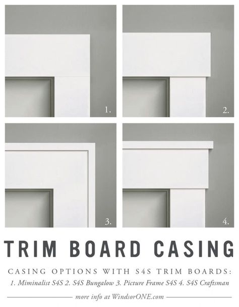 Simple, clean, bold.. scale up or down in a variety of sizes. S4SSE Trim Boards for casings. Works for minimalist and traditional styles. Trim Board Casing, Farmhouse Trim, Pintu Interior, Interior Window Trim, Baseboard Trim, Interior Door Trim, Trim Ideas, Trim Board, House Trim