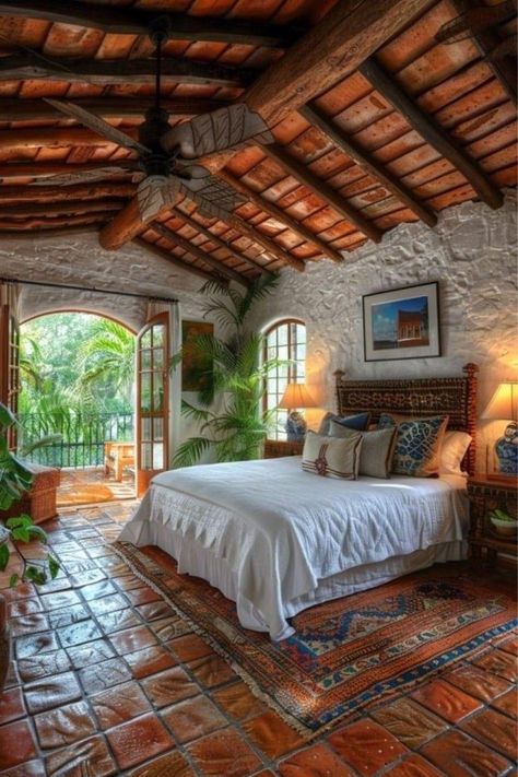 Mexican Bedroom, Hacienda Homes, Spanish Home Decor, Hacienda Style Homes, Mexico House, Summer Bedroom, Mexican Home Decor, Mexican Home, Casas Coloniales