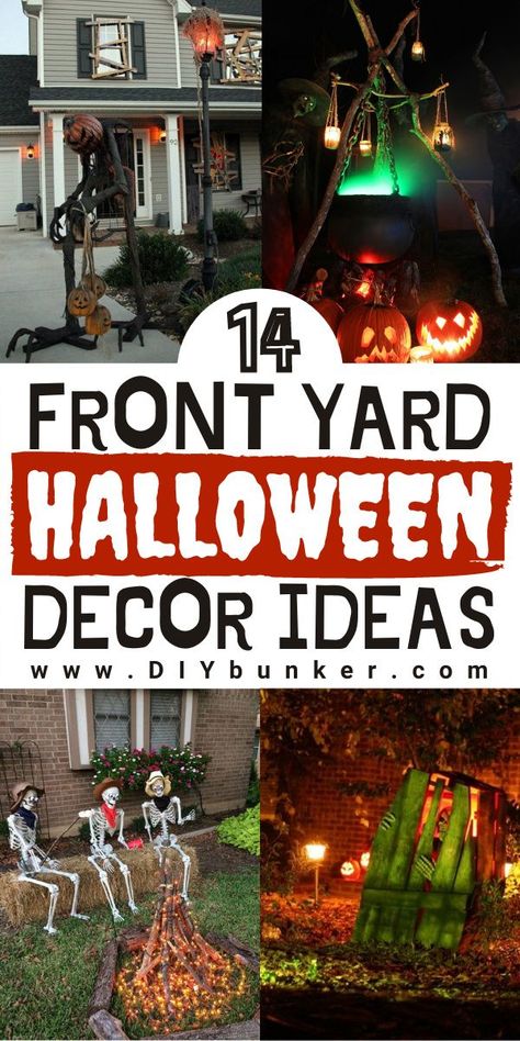 Scary Halloween Decorations | Want to make some spooky homemade Halloween decorations outdoor onlookers will be jealous of? These yard decorations are definitely the way to go! Get your Halloween porch ready or place some driveway or grass DIY decor ideas and watch your home come to life. #halloween #halloweendecor #diydecor Front Yard Halloween Decorations, Porche Halloween, Outside Halloween Decorations, Scary Halloween Decorations Outdoor, Scary Halloween Decorations Diy, Halloween Diy Outdoor, Halloween Decor Diy, Halloween Outside, Diy Halloween Games