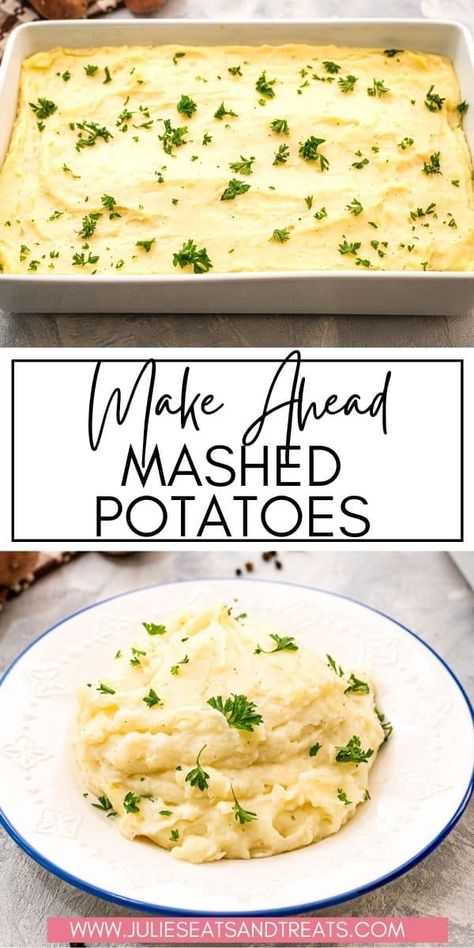 Smooth, rich and creamy Make Ahead Mashed Potatoes that are perfect for holidays! This potato casserole is rich and flavorful from the addition of butter and sour cream. Whip up your mashed potatoes the day before the holidays and reheat to save time and stress. Mashed Potatoes Recipe Pioneer Woman, Make Ahead Mashed Potatoes Recipe, Pioneer Woman Thanksgiving, Thanksgiving Recipes Side Dishes Veggies, Mashed Potatoes Thanksgiving, Make Ahead Mashed Potatoes, Baked Mashed Potatoes, Easy Mashed Potatoes, Mashed Potato Casserole