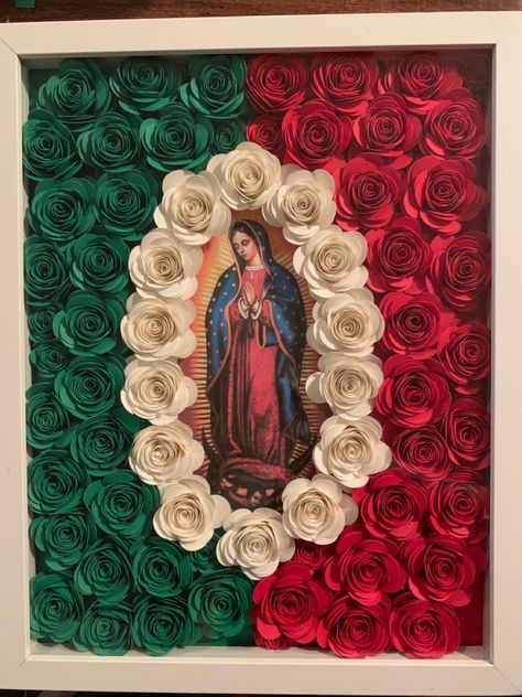 Mexico Project, Roses In Shadow Box Diy, Flower Shadow Box Ideas, San Judas Shadow Box Ideas, Shadow Box Ideas, Mexican Shadow Box Ideas, Altar Para La Virgen Ideas, Shadow Box For Passed Loved Ones Flowers, San Judas Tadeo Shadow Box