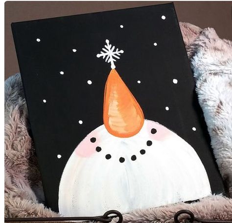 Diy Christmas Canvas, Canvas Painting Projects, Christmas Canvas Art, Christmas Paintings On Canvas, Kids Painting, Paint Nite, Snowman Painting, Holiday Painting, Easy Canvas Painting