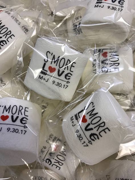 Custom Marshmallows, Wedding Bonfire, Smores Wedding Favors, Printed Marshmallows, Bonfire Wedding, Guest Favors, I Do Bbq, S'mores Bar, Wedding Favors Fall