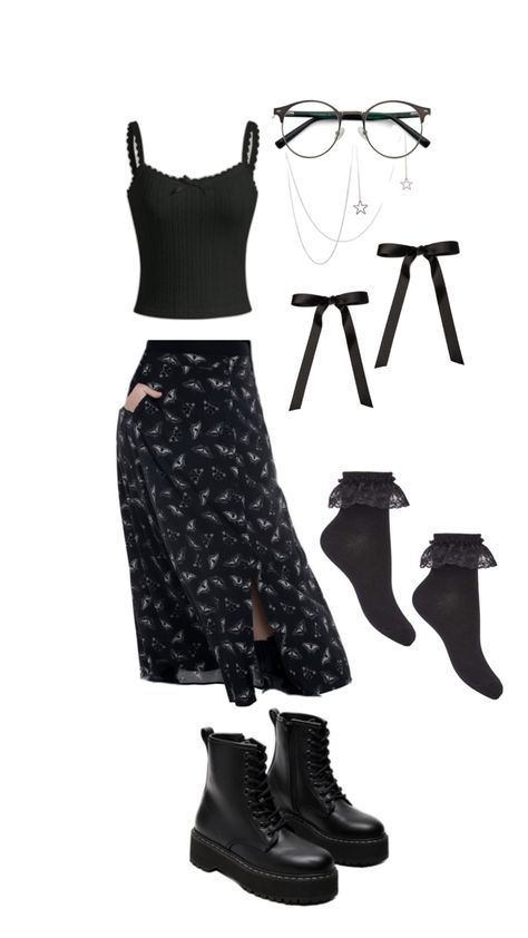 Summer goth outfit idea 🖤🩶 #whimsigoth #gardengoth #summergoth #blackoutfit Winx Club Oc, Spiderman Miles, Goth Outfit, Summer Goth, Dark Coquette, Summer Attire, Dream Style, Fit Ideas, Lookbook Outfits