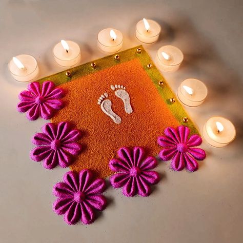 Best 35+ Dhanteras Rangoli 4 Flower And Color Rangoli, Easy Rangoli Designs Tutorial, New Simple Rangoli Designs, Dhanteras Puja Decoration, Dhanteras Unique Rangoli, Dhanteras Rangoli Ideas Easy, Diwali Dhanteras Rangoli, Simple Rangoli Designs For Diwali Latest Easy, Easy Rangoli Designs Dhanteras