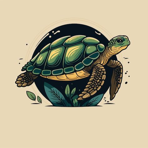 Turtle Vector Illustration, Turtle Illustration Design, Turtle Drawing Realistic, Cute Turtle Art, Turtle Logo Design, Sea Turtle Cartoon, Turtle Icon, Sea Turtle Illustration, Cute Turtle Cartoon