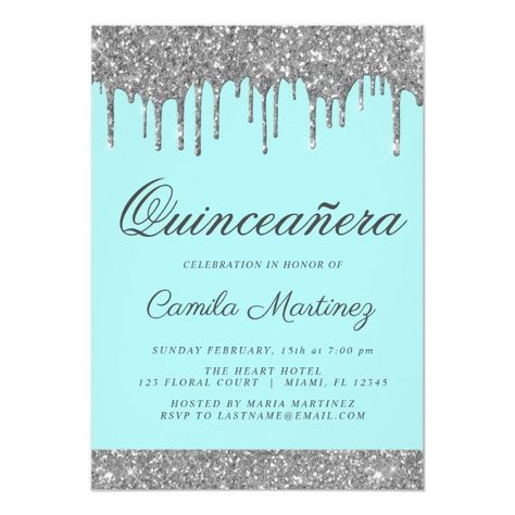 Glitter Sweet 16, Quinceanera Stuff, Sweet Sixteen Birthday Invitations, 60th Birthday Party Invitations, Quinceañera Invitations, Girly Birthday Party, Sweet Sixteen Party, Rose Gold Invitations, Silver Invitation