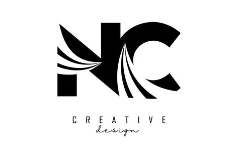 Creative black letters NC n c logo with leading lines and road concept design. Letters with geometric design. Nc Logo, Leading Lines, N C, Handmade Logo, Really Cool Drawings, Design Letters, Abstract Logo, C Logo, Bags Logo