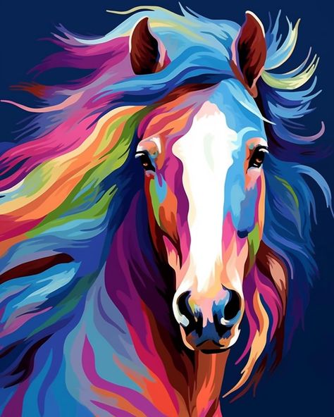 Horse Head Pattern, Colorful Horse Painting, Diy Acrylic Painting, Tiger Pattern, Inspiring Art, Horse Coloring, Paint By Numbers, Paint By Number Kits, Kits For Kids