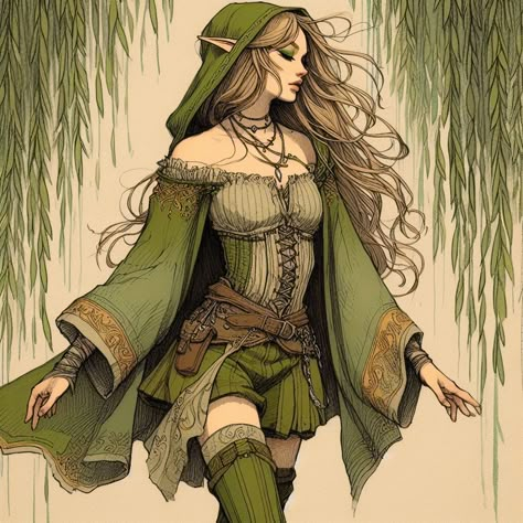 Wood Elf Dnd Art, Wood Elf Monk Female Dnd, Hobbit Elves, Hobbit Character Design, Dnd Wood Elf Female, Wood Elf Druid Female, Witch Elves, Celtic Fairy, Woodland Elf