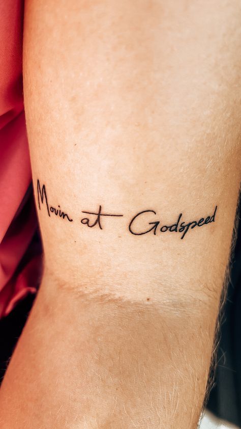 Men’s Longhorn Tattoo, Western Faith Tattoo, Cute Dainty Western Tattoos, Heading South Tattoo, Zach Bryan Godspeed Tattoo, Moving At Godspeed Tattoo Zach Bryan, Parker Mccollum Tattoo Ideas, Godspeed Zach Bryan Tattoo, Western Tattoo Sayings