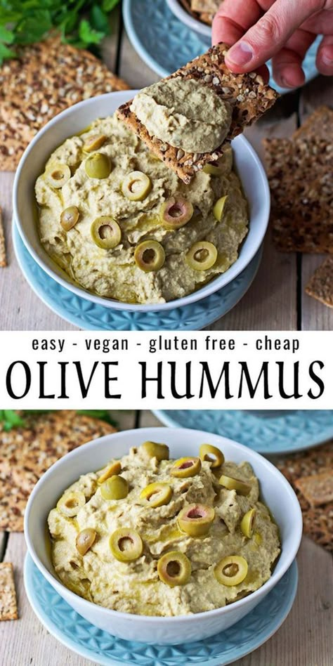 Olive Hummus Recipe, Olive Hummus, Arabisk Mad, Glutenfree Bread, Hummus Recipe Homemade, Hummus Recipes, Olive Recipes, Vegan Dip, Quick Vegan