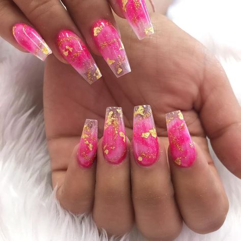 Pili's Nail Salon on Instagram: “💖 using @glitterbels Neon Fuschia Shimmer and Petal Candy 💖 . . . . #glitternails #notpolish #coffinnails #pinknails #nailart” Fuschia And Gold Nails, Fuschia Pink Nails, Fuschia Nails Design, Hot Pink And Gold Nails, Fuschia Nails, Pink Gold Nails, Pink Stiletto Nails, Bright Summer Acrylic Nails, Acrylic Nail Designs Coffin