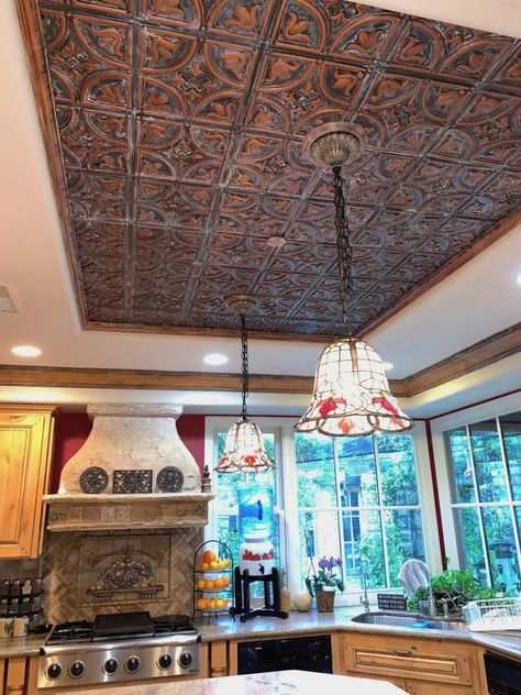 Kitchen Coffered Ceiling – Photo Contest Kitchen Coffered Ceiling, Coffered Ceiling Kitchen, Tin Ceiling Backsplash, Victorian House Colors, Pressed Tin Ceiling, Pvc Ceiling Tiles, Faux Tin Ceiling, Faux Tin Ceiling Tiles, Decorative Ceiling Tile