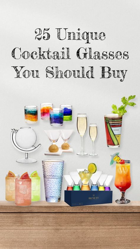 Now, you also can create the ambience of your favorite lounge by getting new and unique cocktail glasses at home. We have curated a list of 25 unique cocktail glasses to give you ideas, and you can get the perfect one to be your drinking companion at home. #cocktailglasses #cocktailglassestypesof #cocktailglassesaesthetic #cocktailglassesvintage #cocktailglassesideas #cocktailglassesset Highball Glass Cocktail, Unique Shot Glasses, Mezcal Tequila, Famous Cocktails, Fun Gadgets, Pretty Cocktails, Tiki Cocktails, Unique Cocktails, Cocktail Glassware