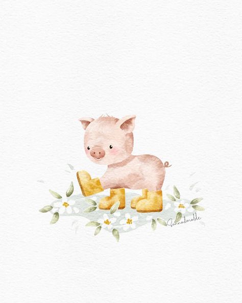 Sanna Sjöström • Illustrator | And thisssss is the March illustration for my 2025 Calendar, that comes in both physical and digital form!🤍 🖌️ Procreate brushes:... | Instagram Nursery Illustration Art, March Illustration, Pig Watercolor, Watercolour Nursery Art, Procreate Watercolor, Nursery Illustration, Pig Illustration, ��동화 삽화, Watercolor Nursery