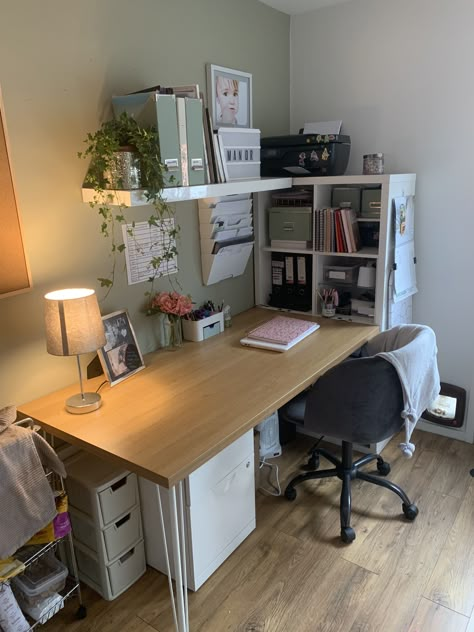 Desk Next To Closet, Desk Setup With Bookshelf, Desk Placement In Bedroom, Ikea Lagkapten Desk, Small Bedroom Desk Setup, Study Room Minimalist, Working Space In Bedroom, Bedrooms With Desks, Study Space Ideas In Bedroom