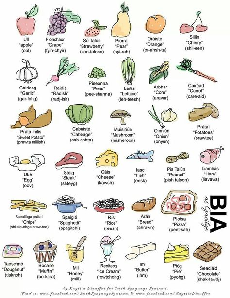 Gaelic food chart Irish Gaelic Language, As Gaeilge, Gaelic Language, Gaelic Words, Irish Words, Irish Things, Irish Language, Irish Eyes Are Smiling, Irish Gaelic