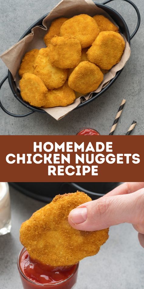 Kids and grown ups both love these homemade chicken nuggets! With a carefully chosen blend of seasoning and a perfectly crisp coating, you’ll never want to go back to fast food or frozen nuggets again! #dinner #recipe Homemade Freezer Chicken Nuggets, Canned Chicken Nuggets Recipe, Homemade Chicken Nuggets To Freeze, Dinasour Chicken Nuggets, Home Made Nuggets Recipe, Nugget Recipes Chicken, Minced Chicken Nuggets Recipe, Organic Chicken Nuggets, Homemade Chicken Nuggets With Potato