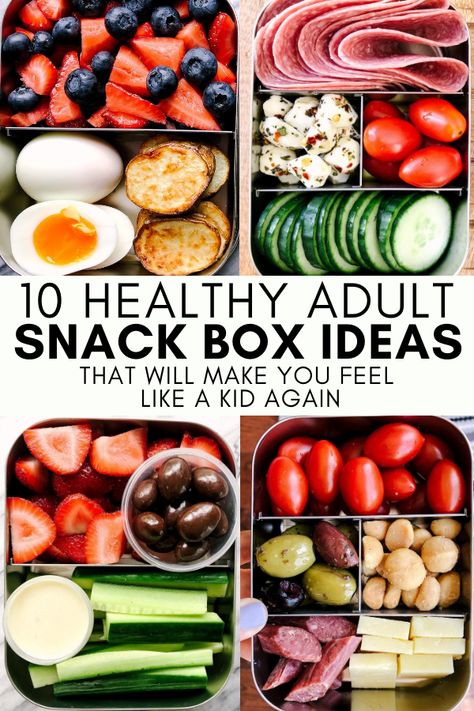 Snack Box Ideas, Healthy Portable Snacks, Adult Snacks, Adult Lunchables, Snack Boxes Healthy, Work Snacks, Healthy Lunches For Work, Meal Prep Snacks, Lunch Prep