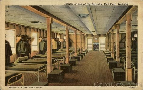 Fort Knox, KY - Interior of one of the Barracks (Photo by US Army Signal Corps). Military Barracks, Dark Castle, British Interior, Military School, Fort Knox, Illustration Art Design, My Old Kentucky Home, Army Life, Military Base