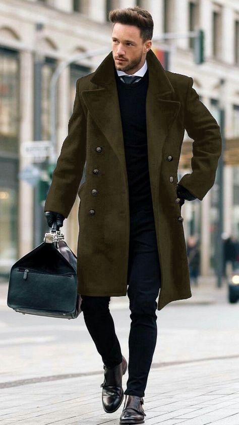 Men Coat Outfit, Long Coat Men, Men Fashion Photo, Men's Trench Coat, Outfits Hombre, Suit Ideas, Trench Coat Men, Mens Winter Coat, Coat Men