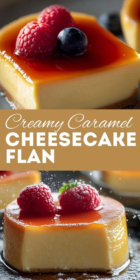 Indulge in this rich and decadent Creamy Caramel Cheesecake Flan! 🧁 This dessert combines the smoothness of cheesecake with the luscious texture of flan, all topped with a golden caramel glaze. Perfect for special occasions or when you crave something sweet. 🍮 Try this easy-to-make recipe and impress your family and friends with a dessert that’s sure to satisfy every sweet tooth! 😍 👉 Save this Pin and try it today! #CaramelFlan #CheesecakeFlan #EasyDesserts #HomemadeDessert Cheesecake Flan, Flan Cheesecake, Creamy Flan, Flan Recipe Easy, Caramel Flan, Caramel Glaze, Flan Recipe, Creamy Caramel, Impressive Recipes