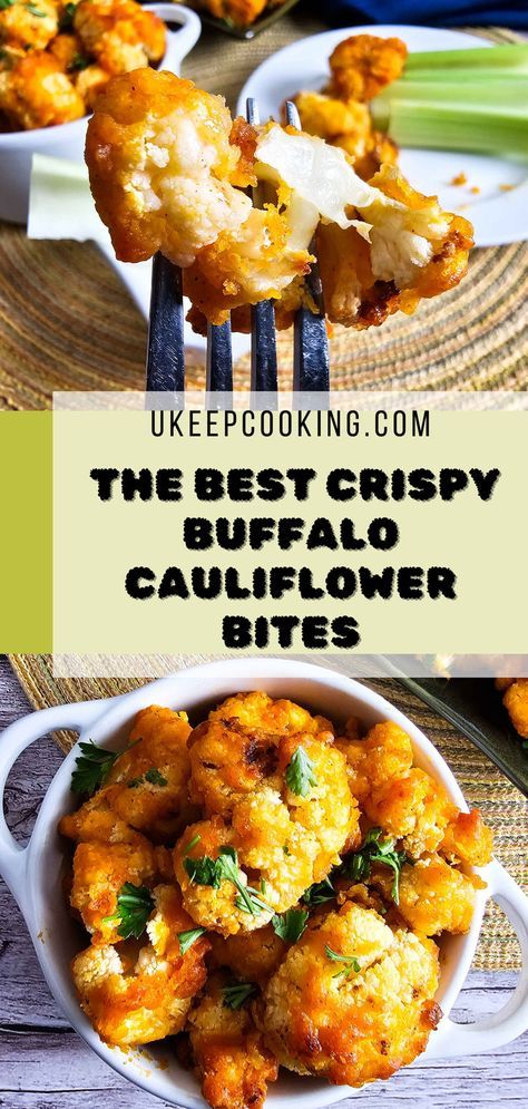 Looking for the best crispy buffalo cauliflower bites? This easy recipe combines the crunchiness of roasted cauliflower with a zesty buffalo sauce for a healthy and delicious snack. Baked to perfection in the air fryer, these bites are both crispy and flavorful, making them a great choice for a tasty treat everyone will enjoy. Perfect for game day or a quick weeknight meal! Roasted Buffalo Cauliflower, Crispy Buffalo Cauliflower, Air Fryer Buffalo Cauliflower, Side Dish Easy, Yummy Vegetables, Christmas Side Dish Recipes, Buffalo Cauliflower Bites, Easy Finger Food, Easy Cauliflower