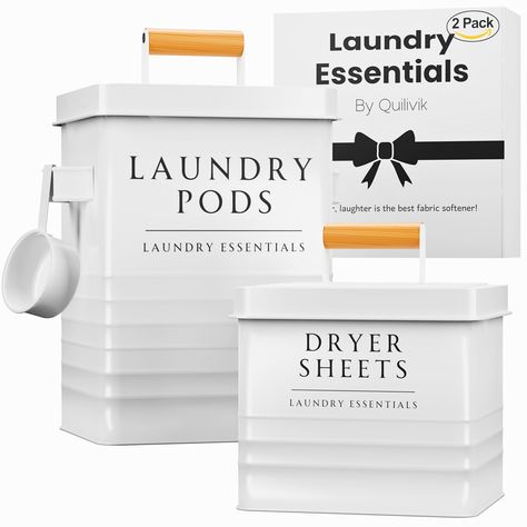 PRICES MAY VARY. Get organized with our QUILIVIK Laundry Pods and Dryer Sheets Containers Set:- Store over 150 laundry pods and 300 dryer sheets which enhances your laundry room storage. These laundry containers are versatile laundry décor/ laundry essentials, holding dryer balls, lint, scent boosters, detergent powder, and more. This laundry pod container & dryer sheets holder/ dryer sheet container set is multi-functional and great for various laundry organization needs and perfect laundry roo Laundry Containers, Build Laundry Room, Dryer Sheet Holder, Laundry Detergent Container, Farmhouse Laundry Room Ideas, Condo Makeover, Perfect Laundry Room, Laundry Room Ideas Small Space, Small Laundry Room Makeover