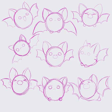 Cute Bat Art Kawaii, Halloween Bats Drawing, Cute Bat Sketch, How To Draw Bats Easy, Bat Drawing Cartoon, Cute Bat Drawing Easy, Cute Bat Painting, Bat Cute Art, Bat Wings Drawing Reference