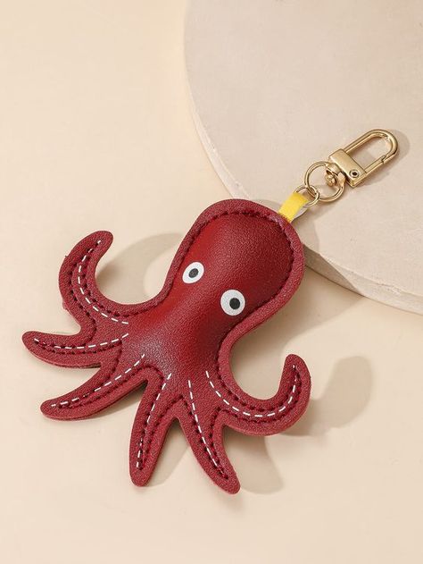 Burgundy Collar PU Leather Animal,Graphic Bag Charm Embellished Bag Accessories Leather Animals Pattern, Leather Bag Charm, Leather Animals, Octopus Keychain, Octopus Decor, Teacher Accessories, Leather Jewelry Making, Embellished Bags, Leather Crafting