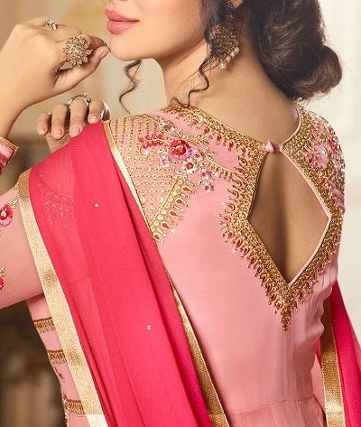 50 Latest Back Neck Designs For Kurti and Salwar Suits Back Neck Designs For Suits, Kurti Neckline Pattern, Back Neck Designs For Kurtis, Pink Georgette Anarkali, Kurti Back Neck, Kurta Neck Designs, Kurtis Style, Kurti Back Neck Designs, Suit Neck Designs