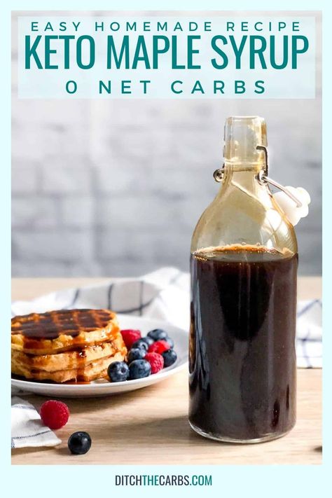 EASY RECIPE for homemade sugar-free keto maple syrup (0 carbs). It's the perfect sugar-free sauce for your breakfast keto waffles. Gluten-free. Keto Syrup Recipe, Sugar Free Syrup Recipe, Keto Maple Syrup, Keto Syrup, Pancake Syrup Recipe, Sugar Free Pancake Syrup, Keto Condiments, Blender Recipe, Keto Waffles