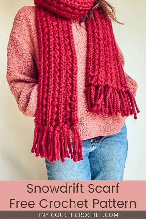 Crochet Scarf Super Bulky Yarn, Crochet Scarf For Beginners Free Pattern, Crochet Scarf Pattern Chunky Yarn, Chunky Yarn Scarf Crochet, Crochet Textured Scarf, Crochet Bulky Scarf Pattern Free, Crochet Scarf Chunky Yarn, Crochet Free Scarf Patterns, Chunky Knit Patterns Free