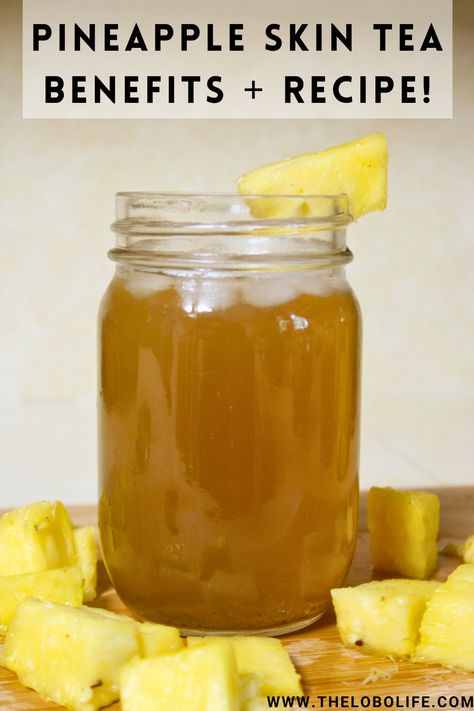 Pineapple tea helps reduce kitchen waste and has anti-inflammatory benefits. Drink by itself or use as a base for teas! #pineapple #pineappletea #pineappleskin #Pineapplebenefits #pineapplerecipes #herbaltea #teabenefits #pineapplepeel Pineapple Ginger Cinnamon Tea, Pineapple Scraps Tea, Pineapple Anti Inflammation Tea, Pineapple Skins Tea, Pineapple For Inflammation, Lemon Peel Tea, Pineapple For Sore Throat, Benefits Of Pineapple Tea, How To Use Pineapple Peel