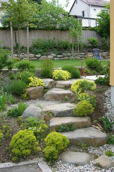 Sloped Backyard Landscaping, Terraced Landscaping, Landscape Stairs, Ideas Front Yard Landscaping, Backyard Walkway, Side Yard Landscaping, Sloped Yard, Sloped Backyard, Stone Steps