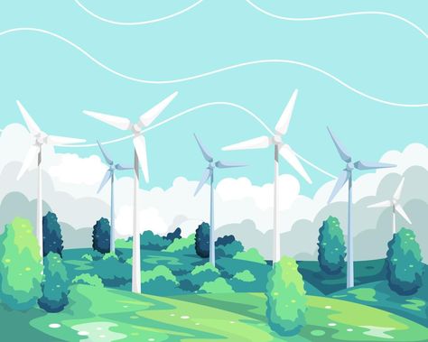 Wind Energy Illustration, Wind Turbine Illustration, Wind Energy Poster, Wind Turbine Drawing, Renewable Energy Illustration, Solar Energy Illustration, Green Energy Illustration, Renewable Energy Poster, Wind Turbine Art