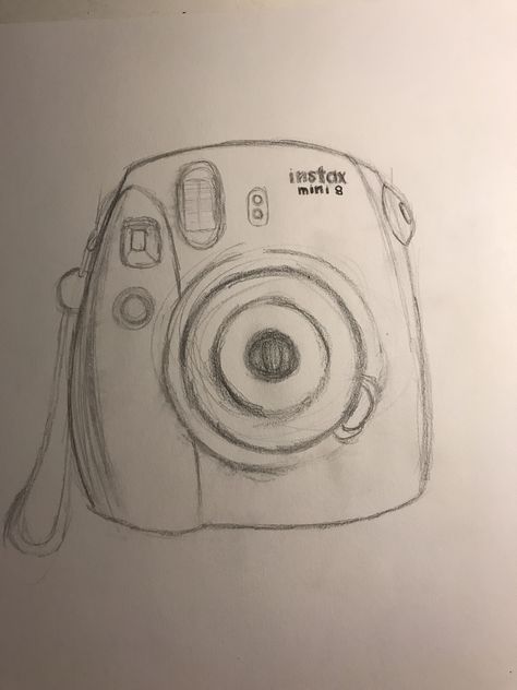 Sketch Camera Drawing, Camera Drawings Easy, Drawing Of Polaroid, Art Reference Objects Aesthetic, Drawing Ideas Camera, Poloroid Camera Drawing Simple, Sketch Of A Camera, How To Draw A Polaroid Camera, Polaroid Camera Drawing Art