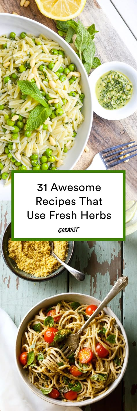 Sometimes that dried stuff just doesn't cut it. Pick up a bundle of the fresh stuff and see what a difference it can make.  #greatist https://greatist.com/eat/fresh-herbs-and-how-to-use-them What To Do With Fresh Herbs, Meals With Fresh Herbs, Fresh Herbs Recipes, Fresh Herb Recipes Dinners, What To Make With Parsley, Recipes Using Fresh Herbs, Recipes With Fresh Oregano, Recipes With Oregano, Fresh Oregano Uses