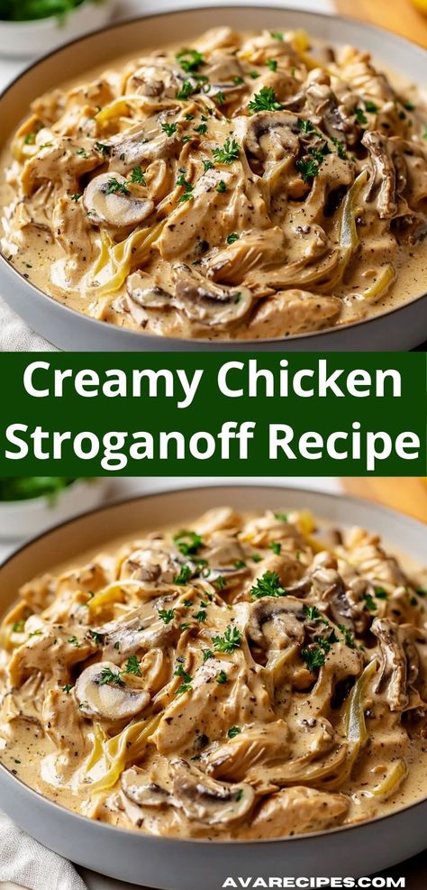 Experience the warmth of homemade cooking with this creamy chicken stroganoff. Simple ingredients come together to create a hearty dish that’s ideal for weeknight dinners or cozy gatherings. Bacon Spinach Pasta, Creamy Chicken Stroganoff, Healthy Chicken Recipes For Dinner, Chicken Bacon Spinach Pasta, Chicken Stroganoff Recipe, Chicken Mushrooms, Dinner Ideas Recipes, Chicken Casserole Recipes, Chicken Stroganoff