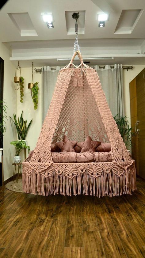 Macrame Bed, Chair Macrame, Indoor Swing Chair, Macrame Swing, Swing Bed, Indoor Swing, Hanging Chairs, Hanging Bed, Cute Bedroom