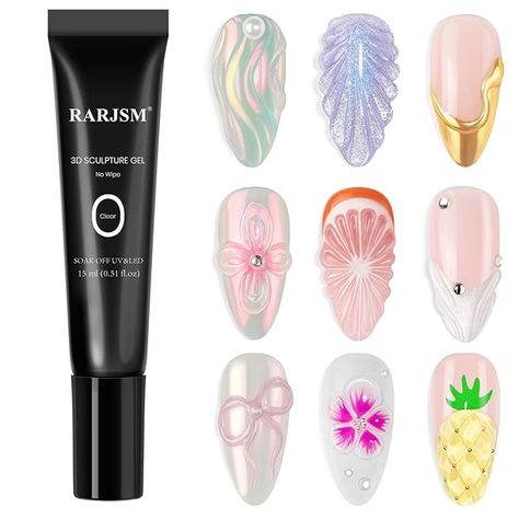 Amazon.com: RARJSM 3D Sculpting Gel for Nail Art Designs DIY Nail Charms Rhinestone Glue 3D Nail Craving Gel Polish Clear Painting Drawing Sculpture Gel UV LED Curing Requires Nail Decoration Manicure Design Nail Art Chrome, Unique Manicure, Swirl Nail Art, Black Gel Nails, 3d Chrome, Art Effects, Nagellack Trends, Chrome Nail Art, 3d Sculpting