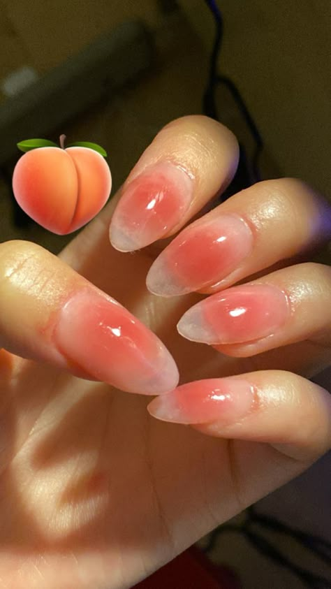 Jelly Peach Nails, Peachy Ombre Nails, Clear Peach Nails, Peach Pearl Nails, Coral Jelly Nails, Jelly Bean Nails, Peach Jelly Nails, Peach Aura Nails, Peachy Nails Designs