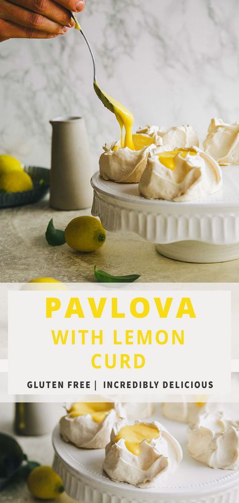 Lemon Meringue Pavlova, Basic Desserts, Small Bite Desserts, Pavlova With Lemon Curd, Lemon Pavlova, Best Pavlova, Dessert Centerpiece, Lemon Curd Pavlova, Mini Pavlovas