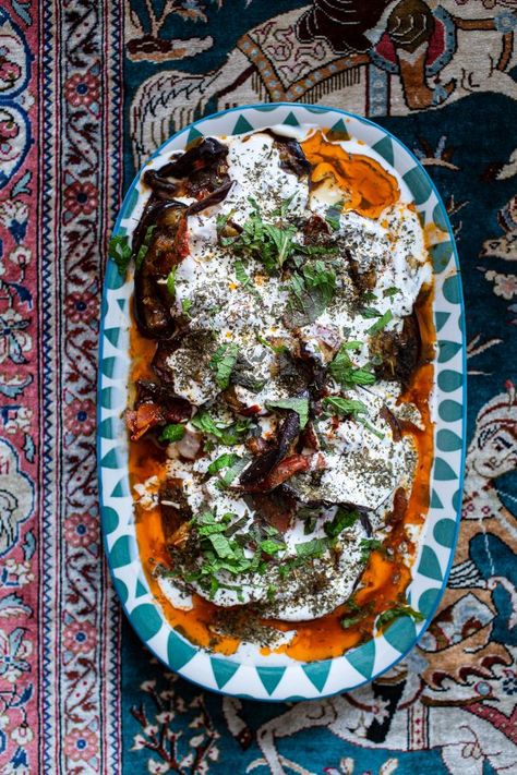 Borani Banjan – Afghan Eggplant dish with Garlicky Yoghurt | Who Does the Dishes Afghan Eggplant, Borani Banjan, Dinner Party Dishes, Impressive Dinner, Eggplant Dishes, Party Dishes, Eggplant Recipes, Quick Weeknight Meals, Middle Eastern Recipes